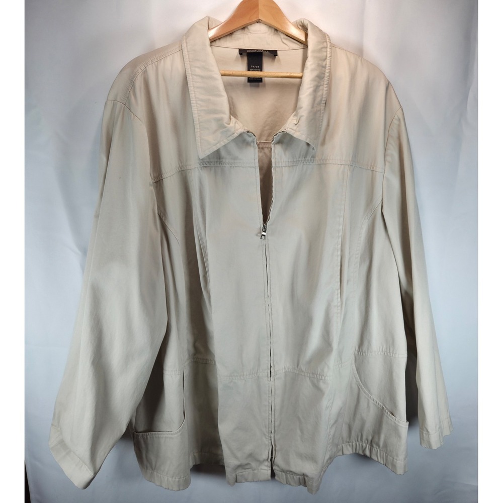 Lane‎ Bryant Jacket Women's Sz 26/28 Solid Khaki Zip Up Long Sleeve Pockets